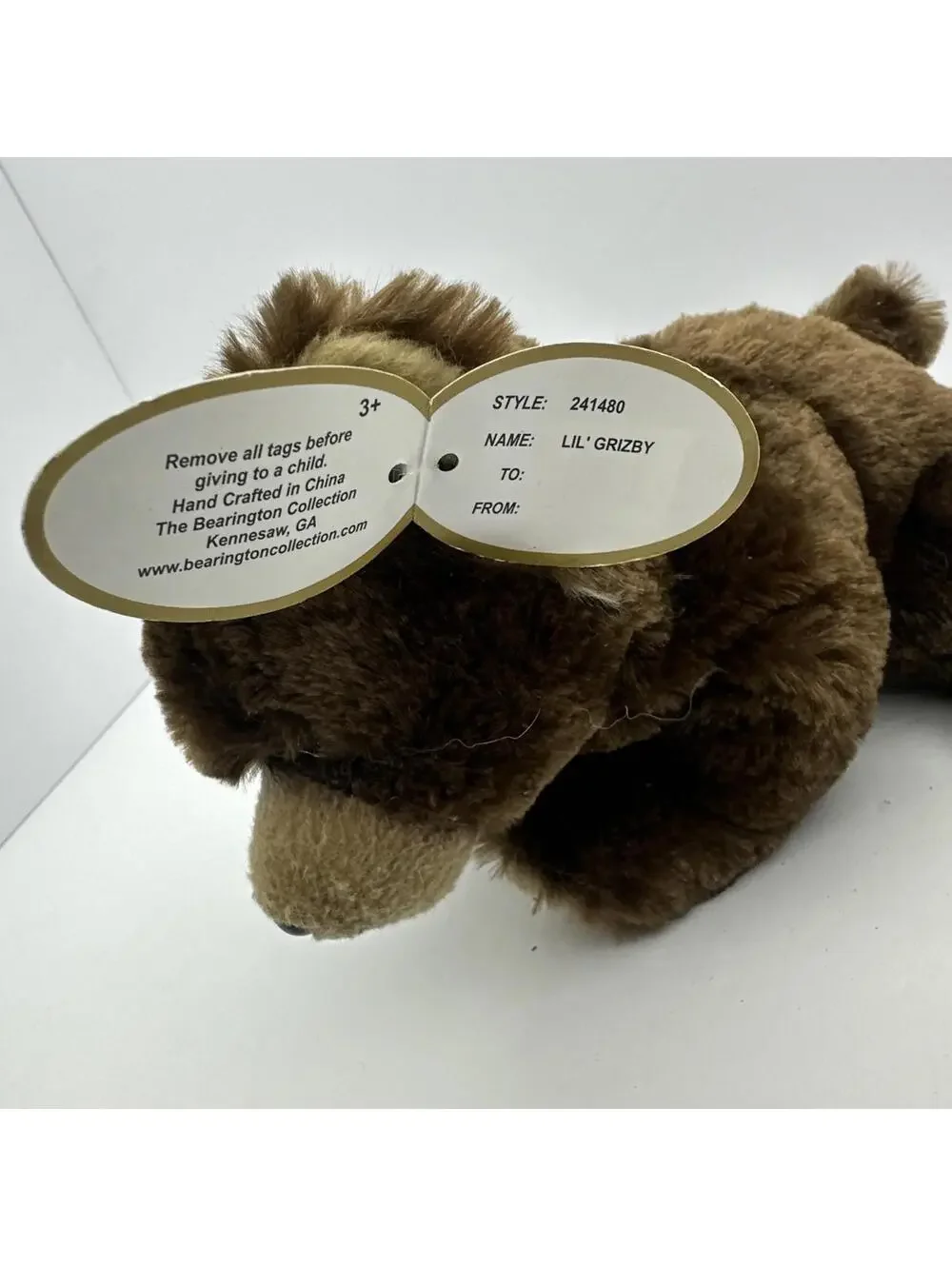 Bearington Collection Lil' Grizby Plush Brown Grizzly Bear Stuffed Animal, 7 In